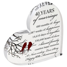 10cm x 10cm 40th Wedding Anniversary Plaque Gifts for Anniversary, Cute Wedding Presents for Her Him Couple, Unique Acrylic Heart-Shaped Keepsake Sig