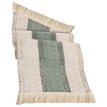 Decorative Pattern Table Runner 30x140cm Tassels Border-Green
