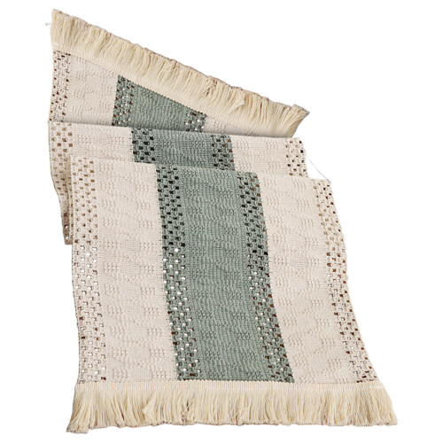 Decorative Pattern Table Runner 30x140cm Tassels Border-Green
