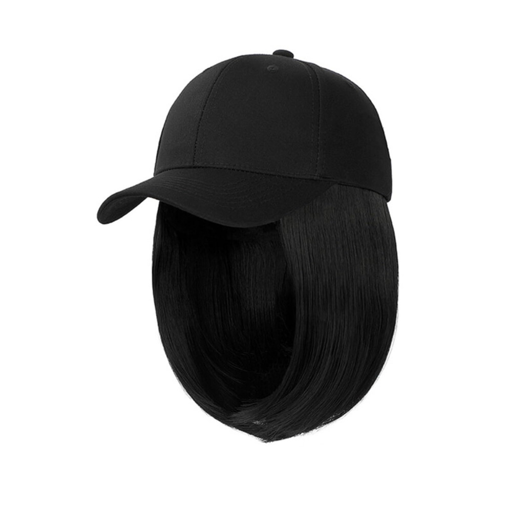 Wig With Bangs Synthetic Adjustable Black Baseball Cap Wig Short Bob Straight Hair Attached For Women