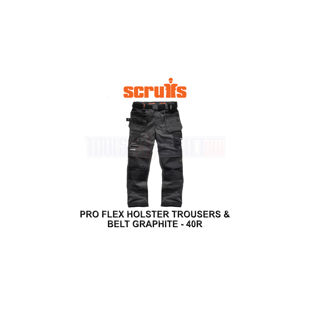 (40R, Graphite) Mens Safety & Workwear Pro Flex Holster Trousers Black 5056122009464