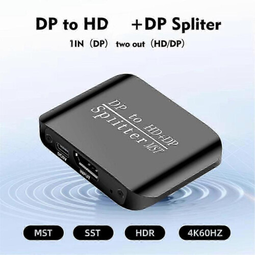 DP to DP+ -Compatible Splitter 1 in 2 Out 2