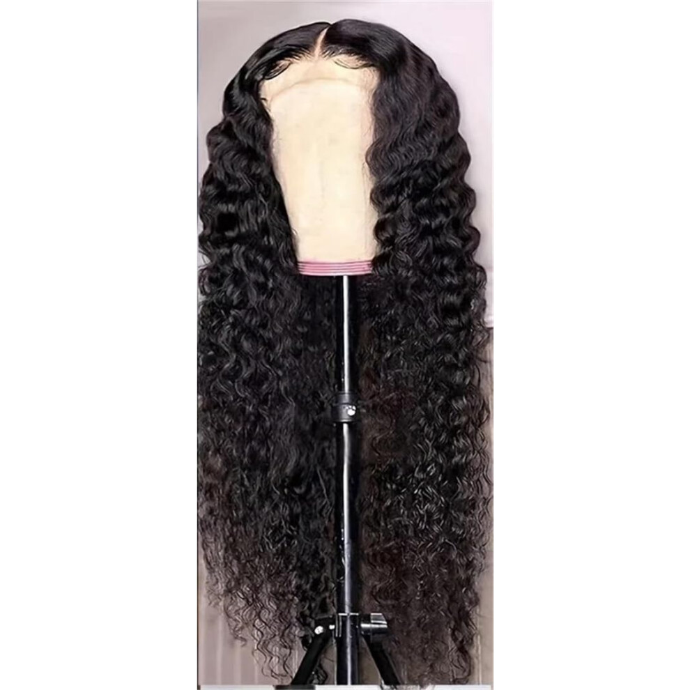 Unisex 13X6 Curly Glueless Lace Frontal Human Hair Wig 13X4 Loose Deep Wave, 200 Density, 22Inch