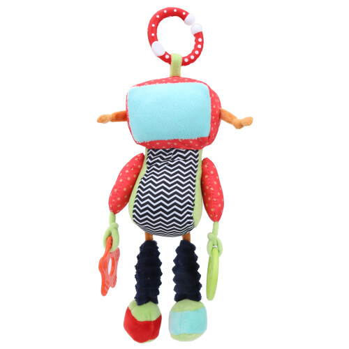 Multi Function Baby Cart Hanging Plush Robot Doll with Teether Pendant 10x34cm