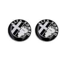 2pcs Alfa Romeo Coat of Arms Black Logo 74mm Front Hood Rear Emblem Black 147 156 159 Brera Mito METAL