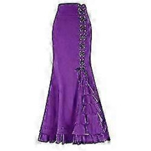 (S, purple) Women's Pleated Midi Skirt Gothic Punk Skirt Lace Up Victorian Skirt Elastic High Waist A-line Maxi Victorian Skirts-Good