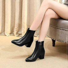 (39, Black) Autumn Winter Glitter Square Heel Pointed Low-top Women Boots-Good