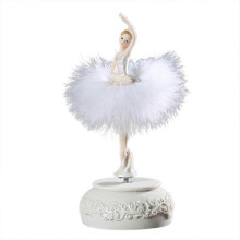 (White) Ballerina Music Box Dancing Girl Swan Lake Carousel with Feather for Birthday Gift