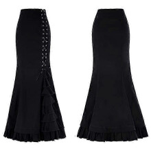 (XL, black) Women's Pleated Midi Skirt Gothic Punk Skirt Lace Up Victorian Skirt Elastic High Waist A-line Maxi Victorian Skirts-Good
