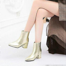 (32, Gold) Autumn Winter Glitter Square Heel Pointed Low-top Women Boots-Good