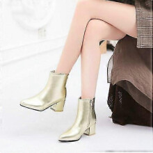 (36, Gold) Autumn Winter Glitter Square Heel Pointed Low-top Women Boots-Good