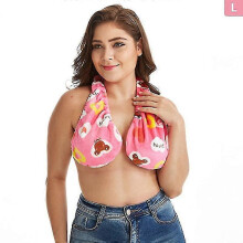 (L, Multicolor) Towel Bra Bath Towel Hanging Neck Wrapped Bra Big Chest Hanging Neck Towel Bra