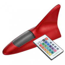 (Red) Solar Shark Fins Antenna Light with Remote Control Super Bright Adhesive Universal SUV Van Auto 13 LED Warning Roof Lamp_xi
