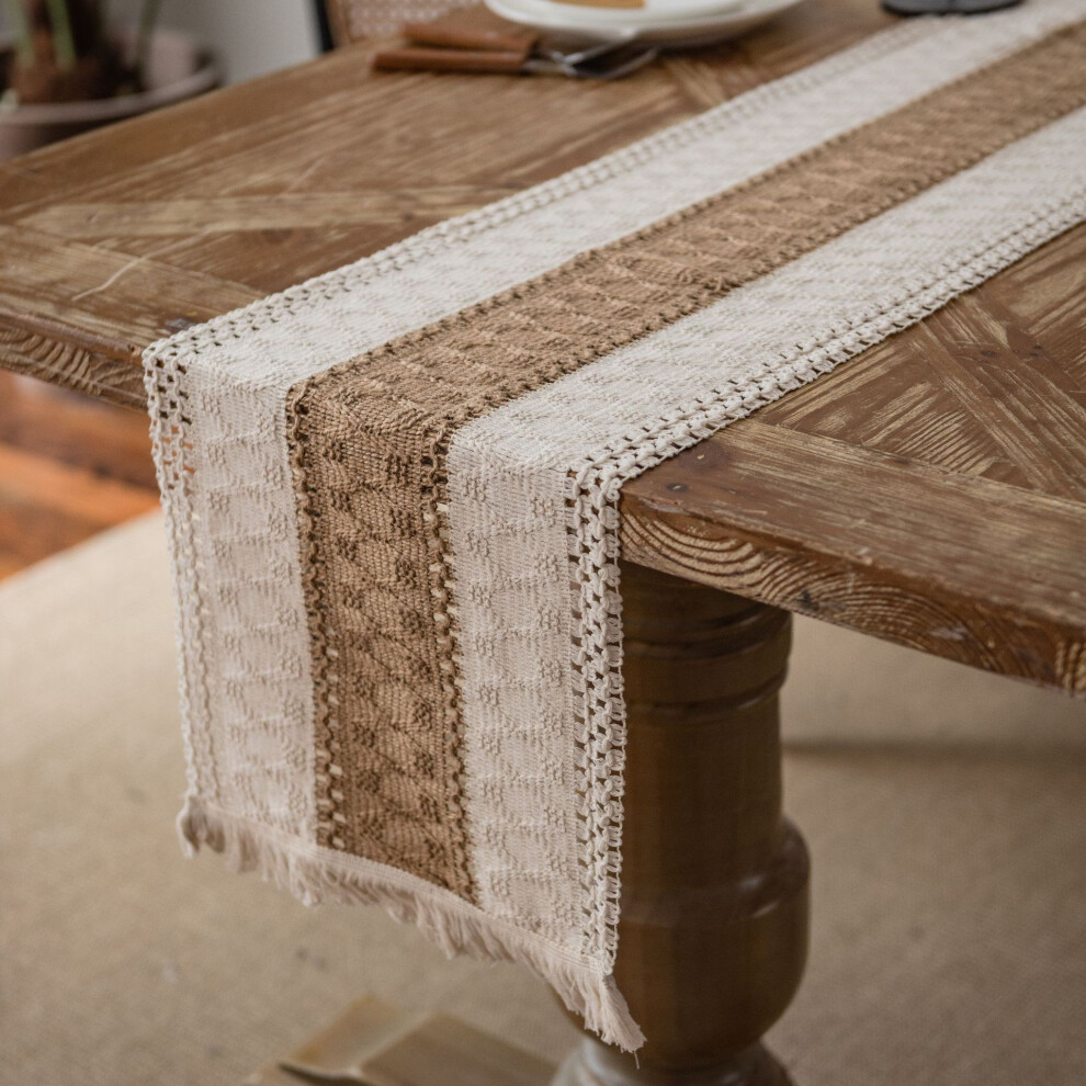 Cotton Linen Table Runner For Dining Table Decor, Reusable Decorative Home Easy To Clean, Farmhouse Style Handwoven Design Handmade Tassels Bohemian S-image-OPC-PN9FCRH-NEW