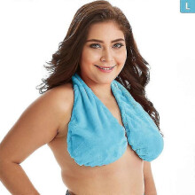 (L, Blue) Towel Bra Bath Towel Hanging Neck Wrapped Bra Big Chest Hanging Neck Towel Bra
