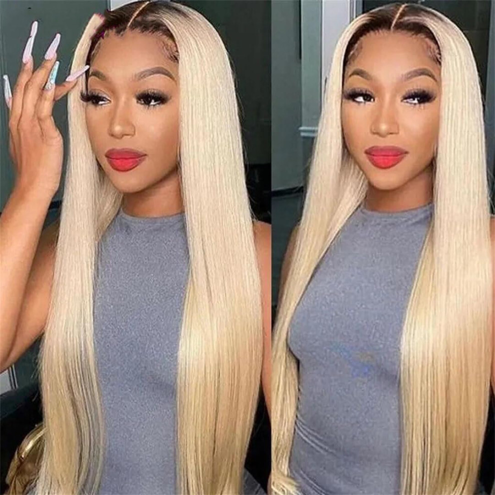 Unisex Black Hd Transparent 13X4/13X6 Lace Front Human Hair Wigs, 613 Root, 5X5 Closure, Pre Plucked 4X4, 24 Inch, 180 Density