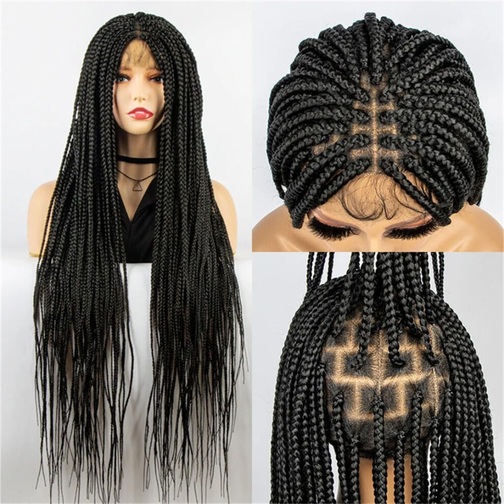 Synthetic Hair Long Box Braids Lace Frontal Wig 26 Inch 1B Braided Hair Wigs For Women
