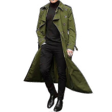 (S, black) Men Long Trench Coat Lapel Overcoat Casual Winter Jacket Plain Outerwear-MXBC
