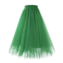 (S, Green) 2025 Womens Pleated Gauze Knee Length Tulle Skirt Adult Dancing Skirt