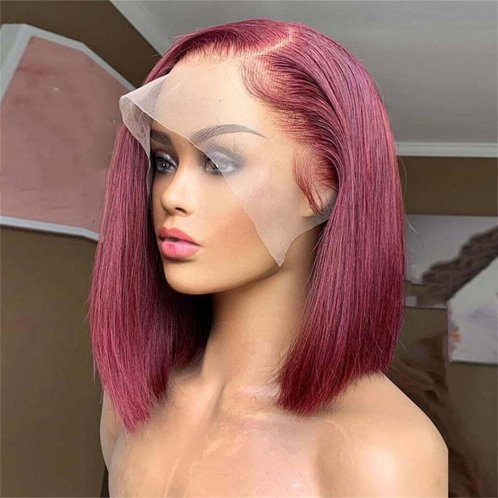Burgundy Short Bob Wig 13x4 Lace Frontal Wig, Glueless Human Hair, 150 Density, Transparent Lace, 816 Inch, 99J
