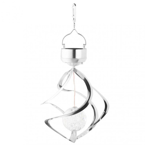 (Silver) Solar Light Spiral Spinner Light Waterproof Rotating Hanging Wind Light For Garden Yard Patio