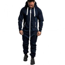 (M) Men's winter hooded fleece jumpsuit camouflage print personality casual suit