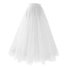 (M, White) 2025 Womens Pleated Gauze Knee Length Tulle Skirt Adult Dancing Skirt