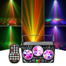 Disco Party Light 4In1 Stage Light Red And Green LEDs, 12 Patterns, Remote, 5Meter Range, Rotating Light For Clubs