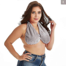 (L, Gray) Towel Bra Bath Towel Hanging Neck Wrapped Bra Big Chest Hanging Neck Towel Bra