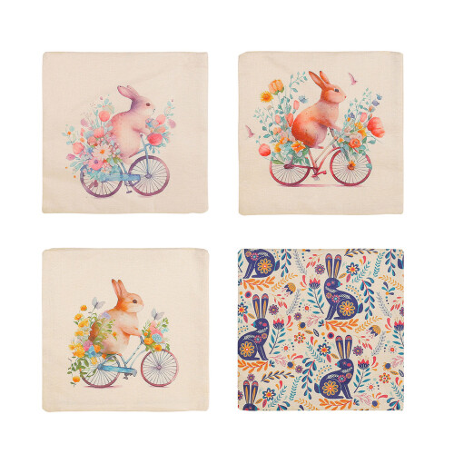 44x44cm Easter Pillow Cover Rabbit Flower Chicken-Yellow 1