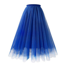 (S, Blue) 2025 Womens Pleated Gauze Knee Length Tulle Skirt Adult Dancing Skirt