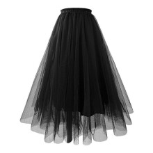 (M, Black) 2025 Womens Pleated Gauze Knee Length Tulle Skirt Adult Dancing Skirt