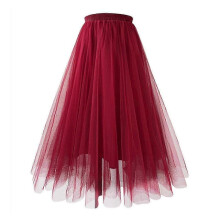 (L, Red) 2025 Womens Pleated Gauze Knee Length Tulle Skirt Adult Dancing Skirt
