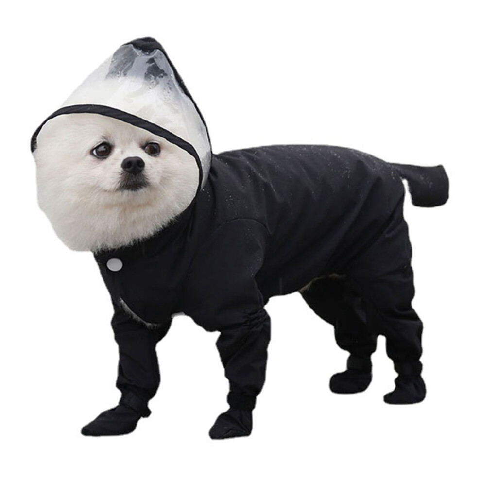 Pet Rain Slicker Rainwear Body Cover with Hat and Clear-S Black-image-OPC-PN9FGYX-NEW