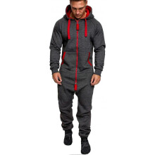 (XL) Men's winter hooded fleece jumpsuit camouflage print personality casual suit