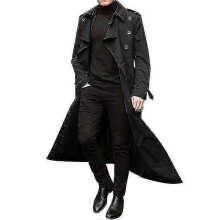 (XL, ArmyGreen) Men Long Trench Coat Lapel Overcoat Casual Winter Jacket Plain Outerwear-MXBC
