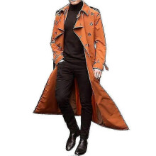 (M, Brick red) Men Long Trench Coat Lapel Overcoat Casual Winter Jacket Plain Outerwear-MXBC
