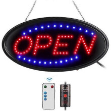 LED Open Sign with Remote Control, Ultra Bright Electric Illuminated Sign for Business, Timing Function, 2 Lighting Modes Flashing &