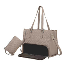 (Khaki) Casual Office Shoulder Handbag with Women's Lunch Tote Bag and Integrated Lunch Box-Good