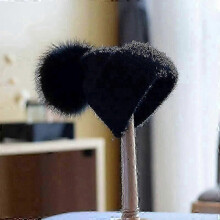 (Black) Winter Real Fox Fur Pom Pom Knitted Beanies For Women Fashion Mink Warm Pompoms Natural Beanies Female Three Fold Thick Hats-Good