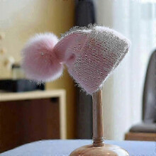 (Pink) Winter Real Fox Fur Pom Pom Knitted Beanies For Women Fashion Mink Warm Pompoms Natural Beanies Female Three Fold Thick Hats-Good