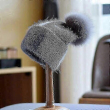 (Gray) Winter Real Fox Fur Pom Pom Knitted Beanies For Women Fashion Mink Warm Pompoms Natural Beanies Female Three Fold Thick Hats-Good