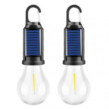 (2pcs) Solar-Powered USB Rechargeable LED Camping Lantern - Warm Bulb Hanging Tent Light with Hook for Outdoor Emergency & Decor