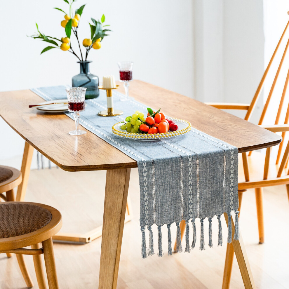 Farmhouse Style Table Runners with Hand-Tassels, Embroidered Table Runner Made from Rustic Linen Blend and Textured Woven Fabric, Enhances Vintage Tab-image-OPC-PN9GFKT-NEW