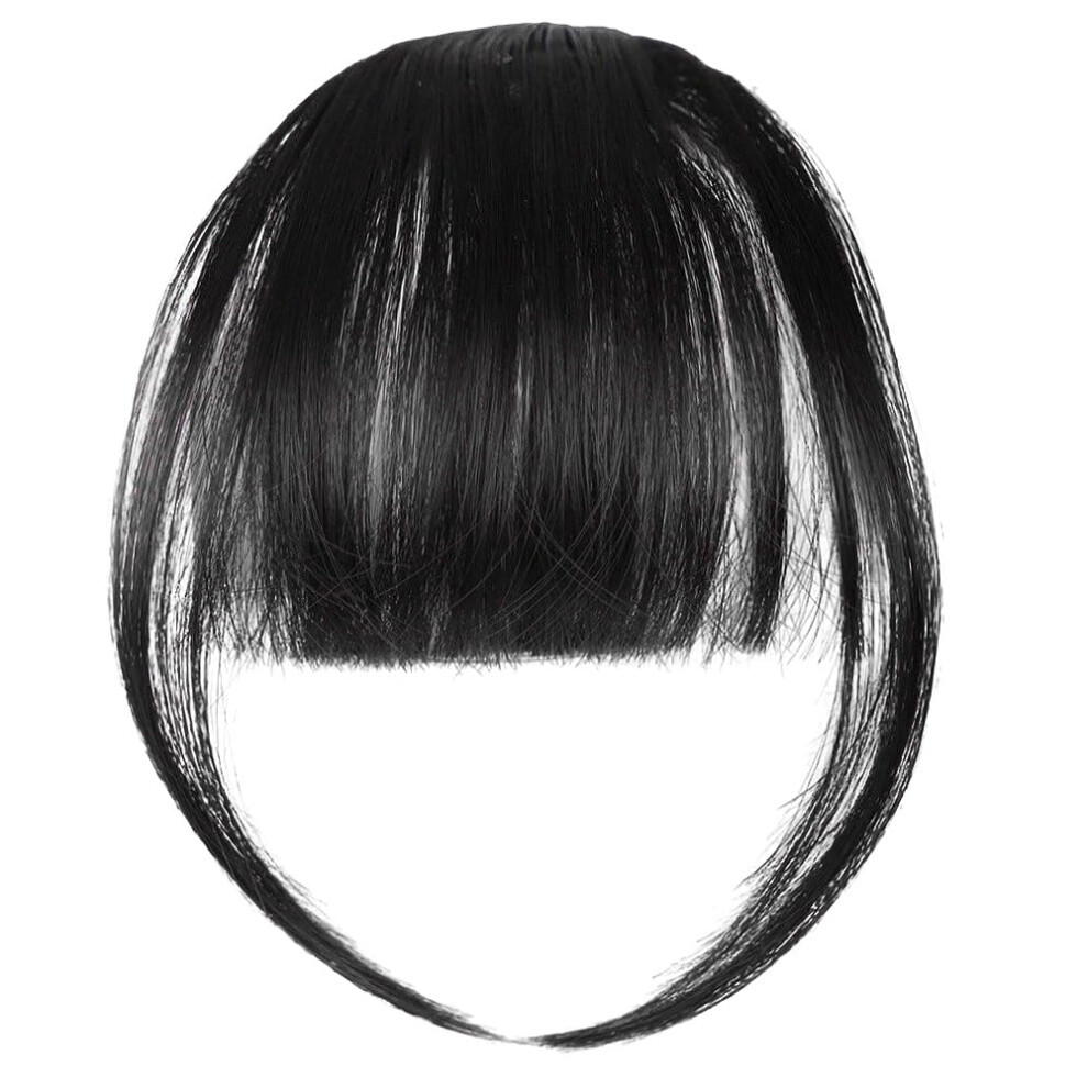 Unisex Black Chemical Fiber Hair Clip Fringe Bangs Clip In Hair Extensions Wispy Curved Bangs Temples Hairpieces For Women