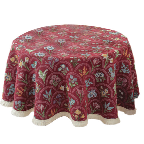 Tassels Trimmed Round Tablecloth Machine Washable-Red 150cm