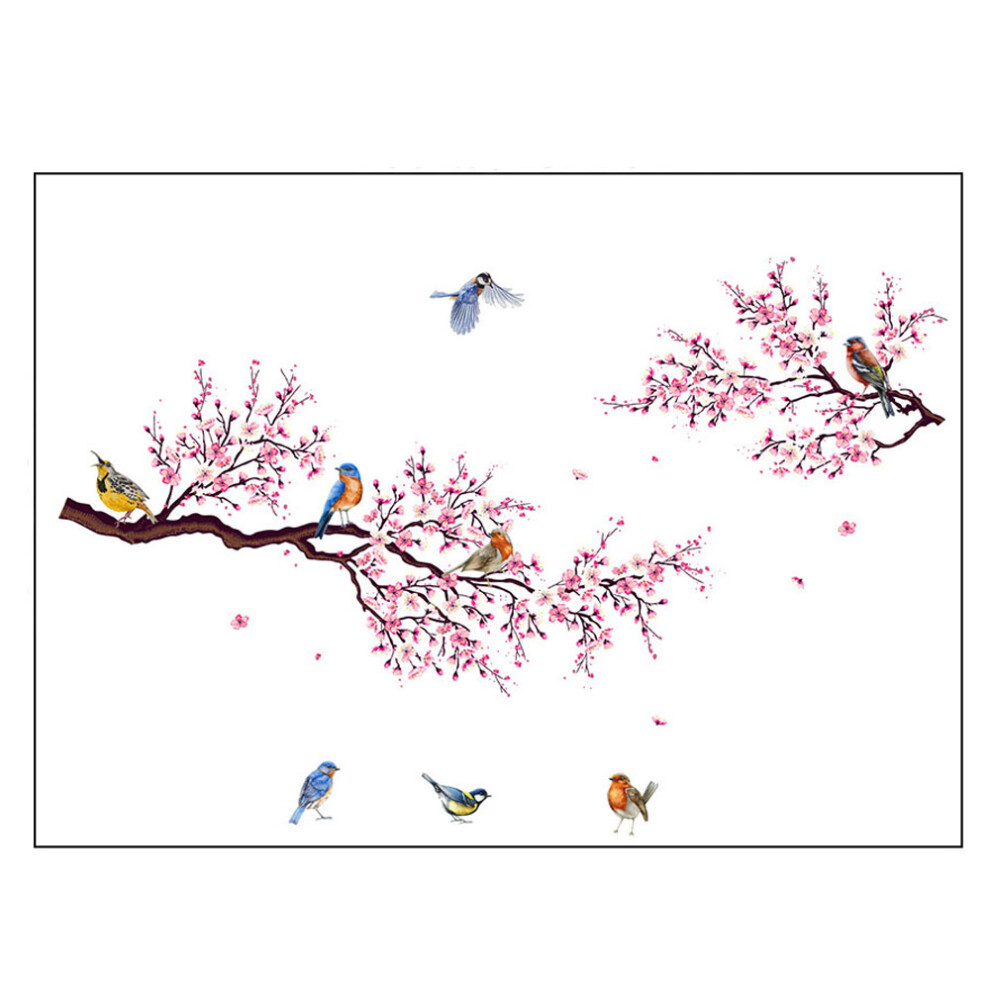 Quality Designed Translucent PVC Peel and Stick Wall Stickers, Removable Nursery Baby Home Wall Decor with Elegant Watercolor Cherry Blossom Branch A