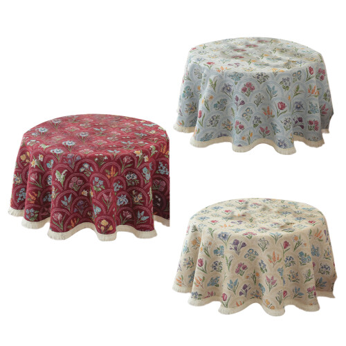 Tassels Trimmed Round Tablecloth Machine Washable-Red 150cm 1