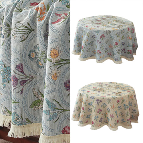 Tassels Trimmed Round Tablecloth Machine Washable-Red 150cm 2