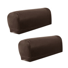 2pcs Stretchable Armrest Covers And 4 Adhesive Pad PU-Brown